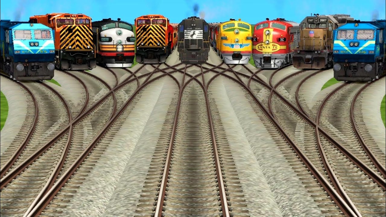 Nine Rail Crossing At Curves Branches Railroad Crossing Tracks- Trains Simulator New Update 