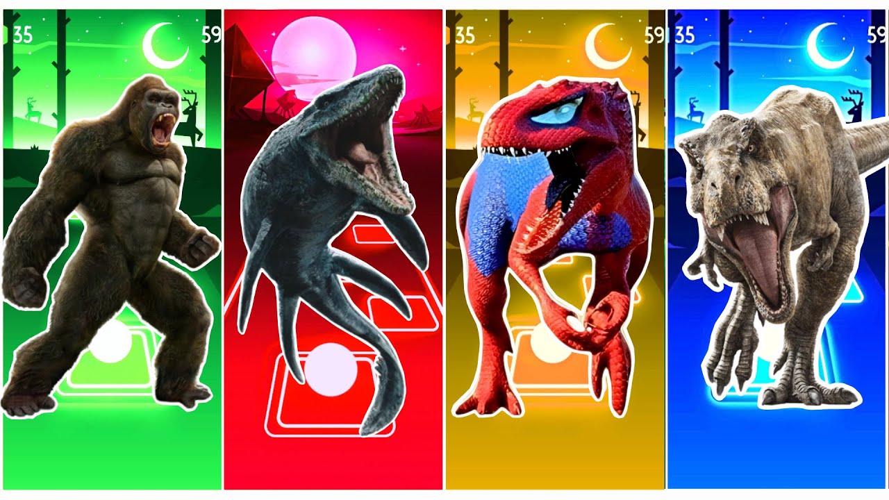 King Kong  🆚 Shark 🆚 Dinosaur Spider man  🆚 Tyranasaurus  || Coffin Dance Song Tiles Hop Edm Rush