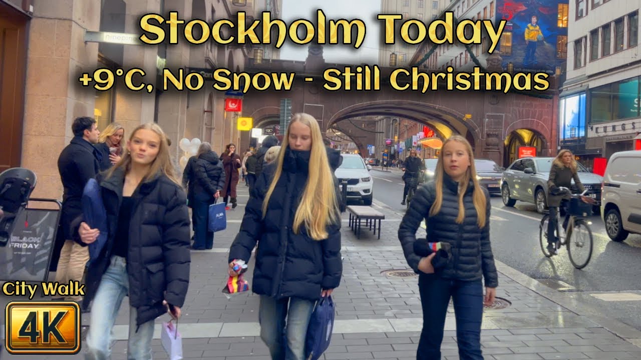 Stockholm Today – Christmas Streets, 9°C, No Snow | 4K City Walk