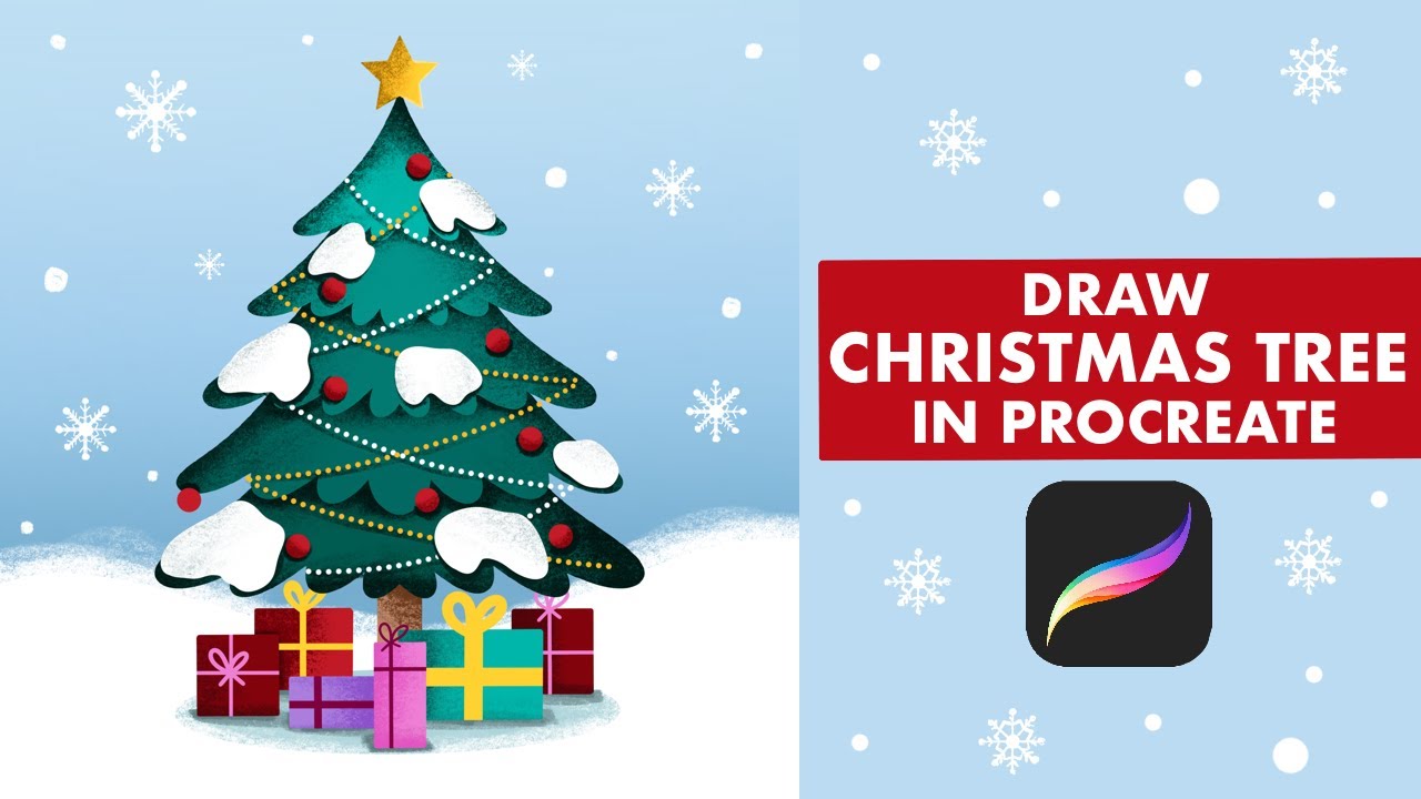 Christmas Tree Anyone Can Draw - Step By Step Procreate Tutorial For Beginners - Winter Holiday Art