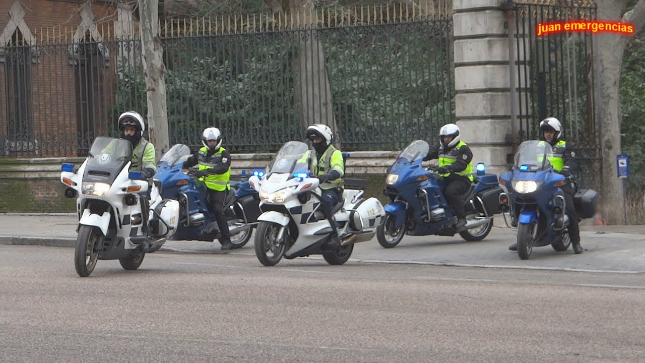 Military Police motorcade Spanish Royal Guard. Escolta Policia militar de la Guardia Real en Madrid