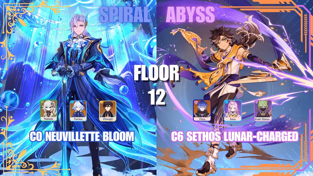 C0 Neuvillette Bloom & C6 Sethos Lunar-charged | Lunar Phase II spiral abyss 9 stars Genshin Impact