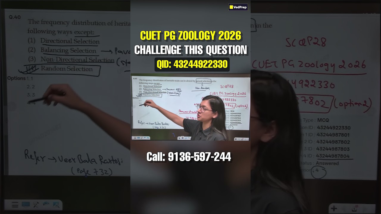 CUET PG Zoology 2026 🚨 | QID 43244922330 Challenge 😱 | Bonus Marks Chance 🔥 | VedPrep