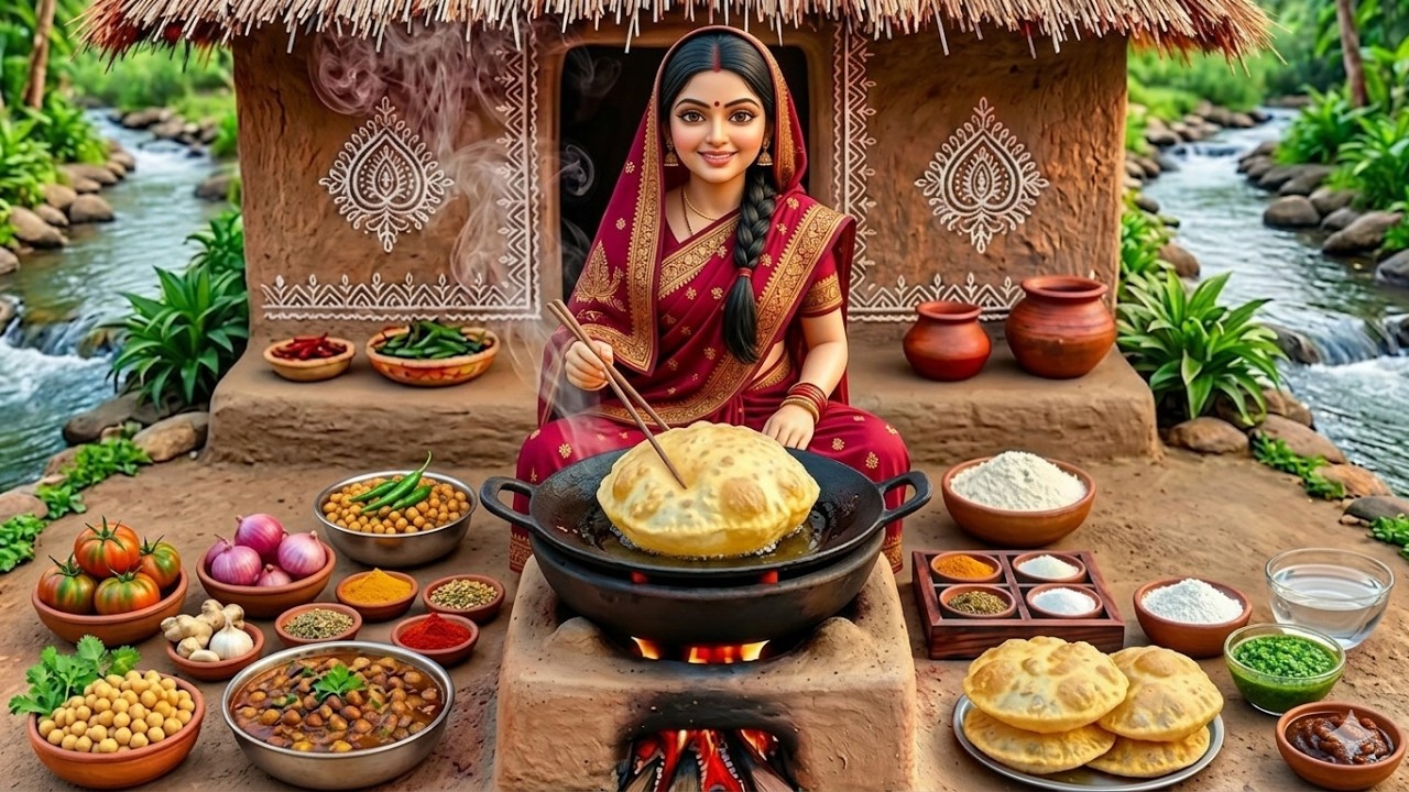 Miniature Doll Chole Bhature Cooking ASMR | Tiny Village Kitchen