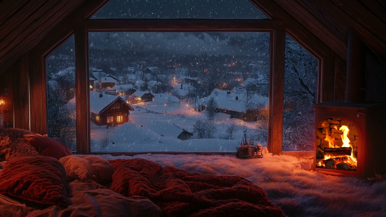 Winter Tranquility: A Cozy Crackling Fire and Soft Snowfall for Ultimate Relaxation