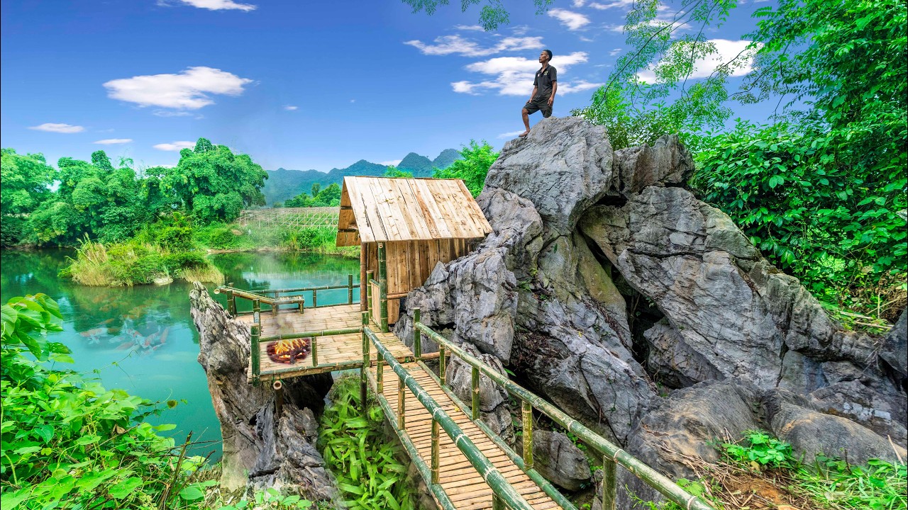 100 Days Build A House On A Cliff To Avoid Heavy Rain With A Million Dollar Swimming Pool