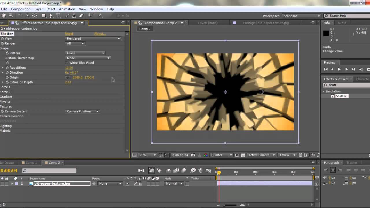 How to Use the Shatter Plugin Creating Bullet Debris In After Effects