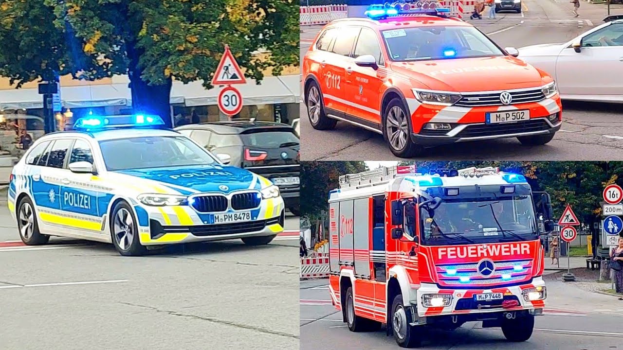 FuStW Polizei + PKW ELvD 2 & HLF 20-1 Freiwillige Feuerwehr Pullach im Isartal