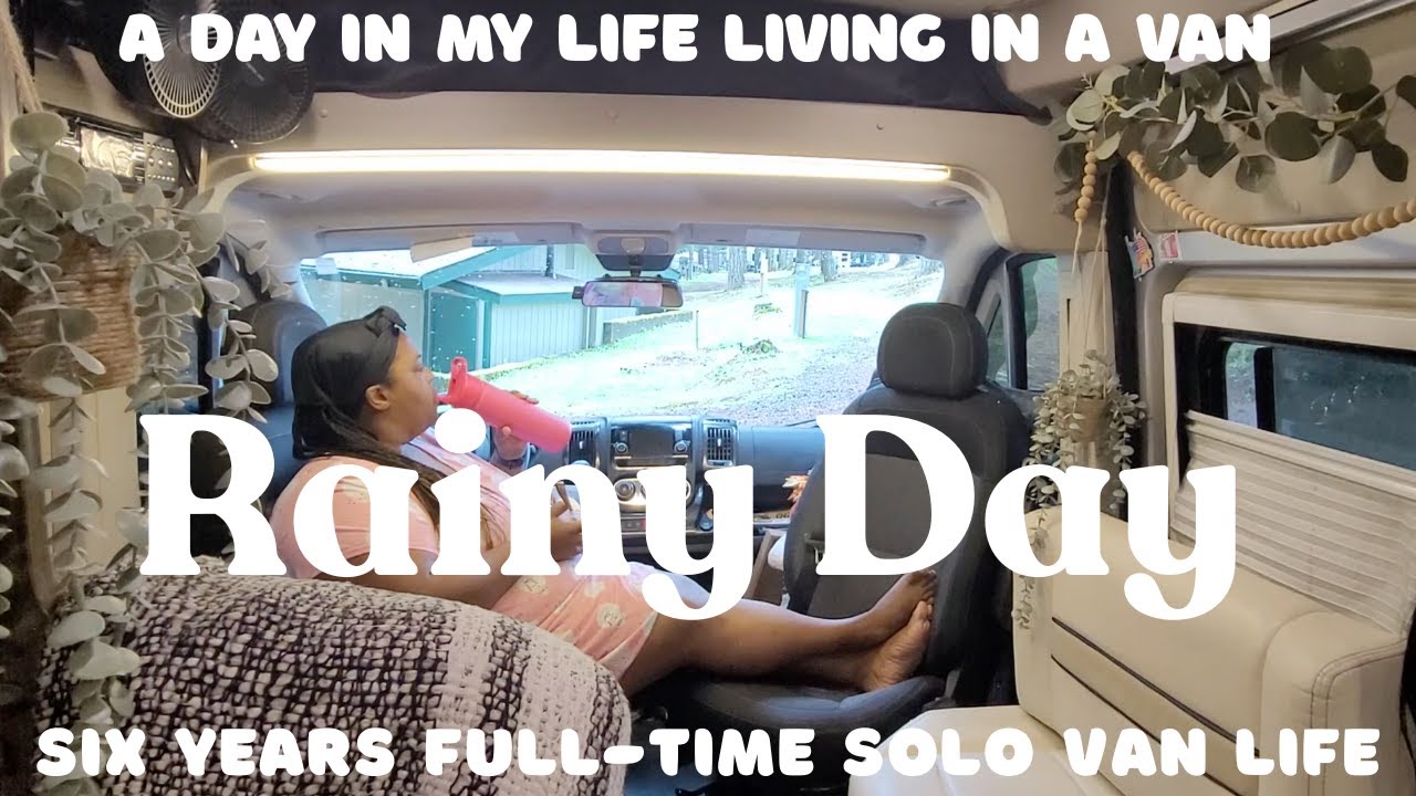 Rainy Day Camping Alone | Cooking | Cleaning | Working | Braiding Hair | Solo Van Life |#boxbraids