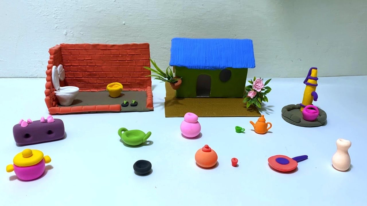 How To Make Miniature Kitchen Set with Super Clay : DIY Mini Kitchen