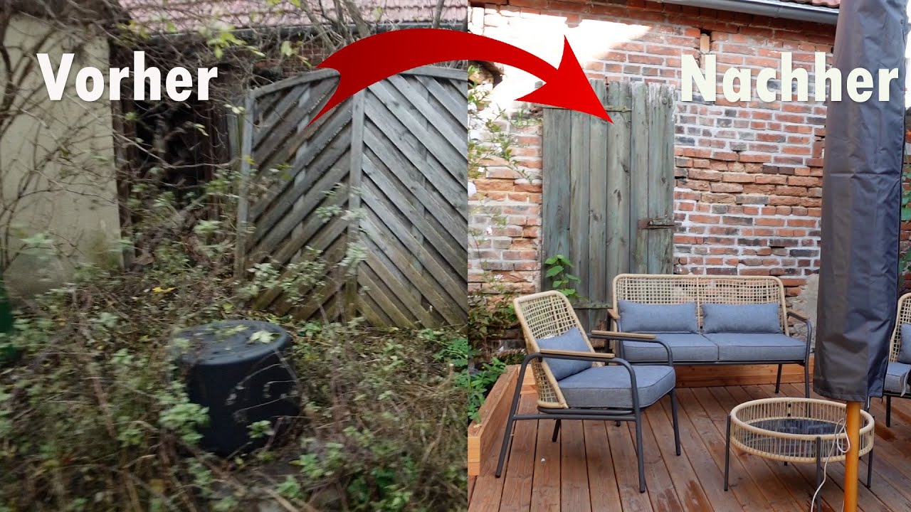 Verwilderten Garten umgestalten 🌳 Terrasse aus Holz bauen [Vorher Nachher Time lapse]