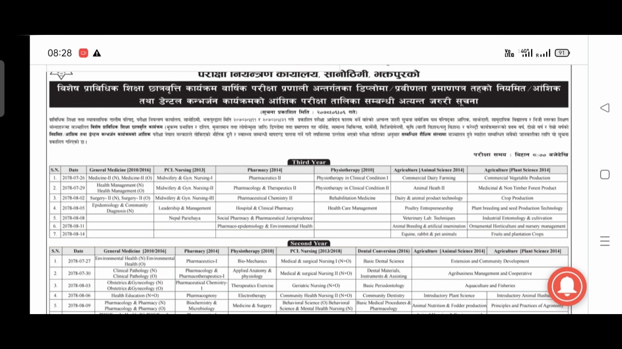 CTEVT Diploma PCL Level Special Technical Education Exam Routine