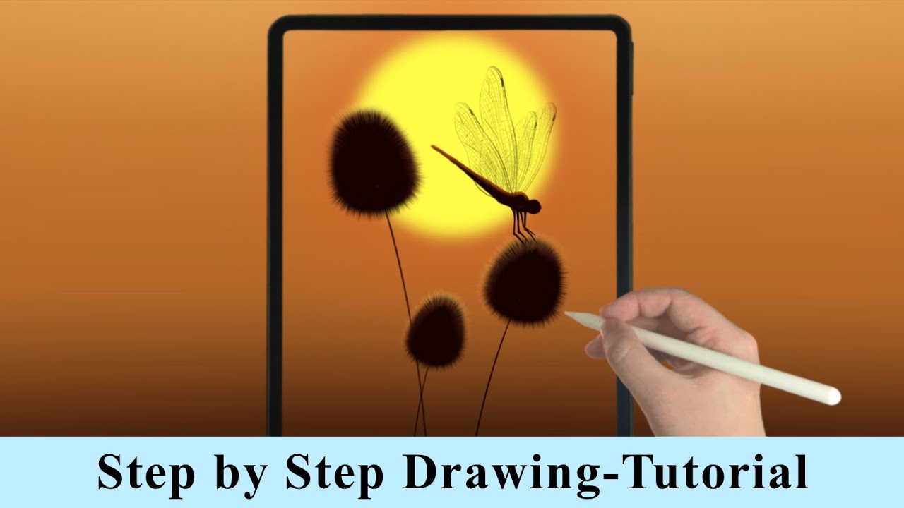 Dragonfly at Sunset iPad Procreate Drawing - Step by Step Drawing Tutorial