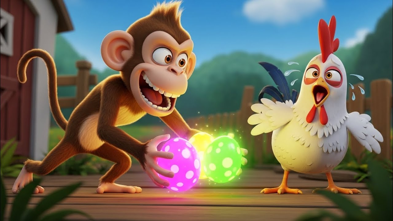 Old MacDonald’s Farm Naughty Monkey Steals Eggs & Police Rescue Chicks 🐒🚓🐥