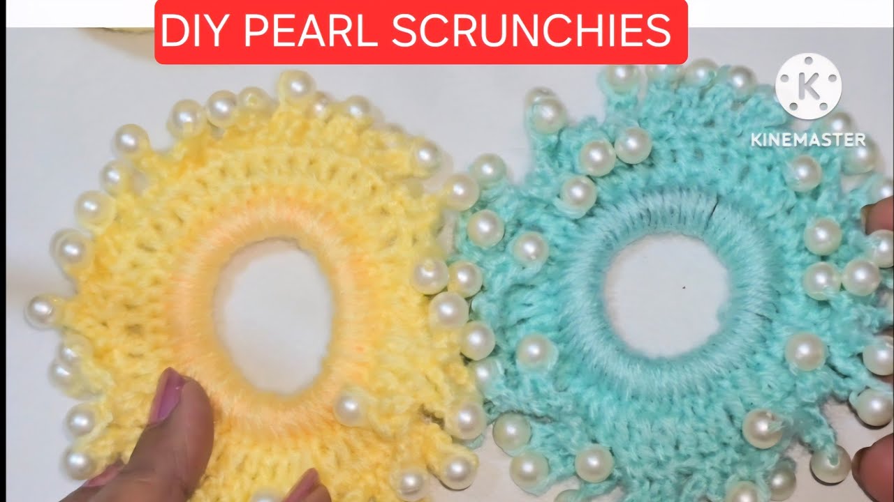 DIY PEARL CROCHET SCRUNCHIES #HANDMADE WOOLLEN SCRUNCHIES #HAIR ACCESSARY #PEARL ACCESSORIES 