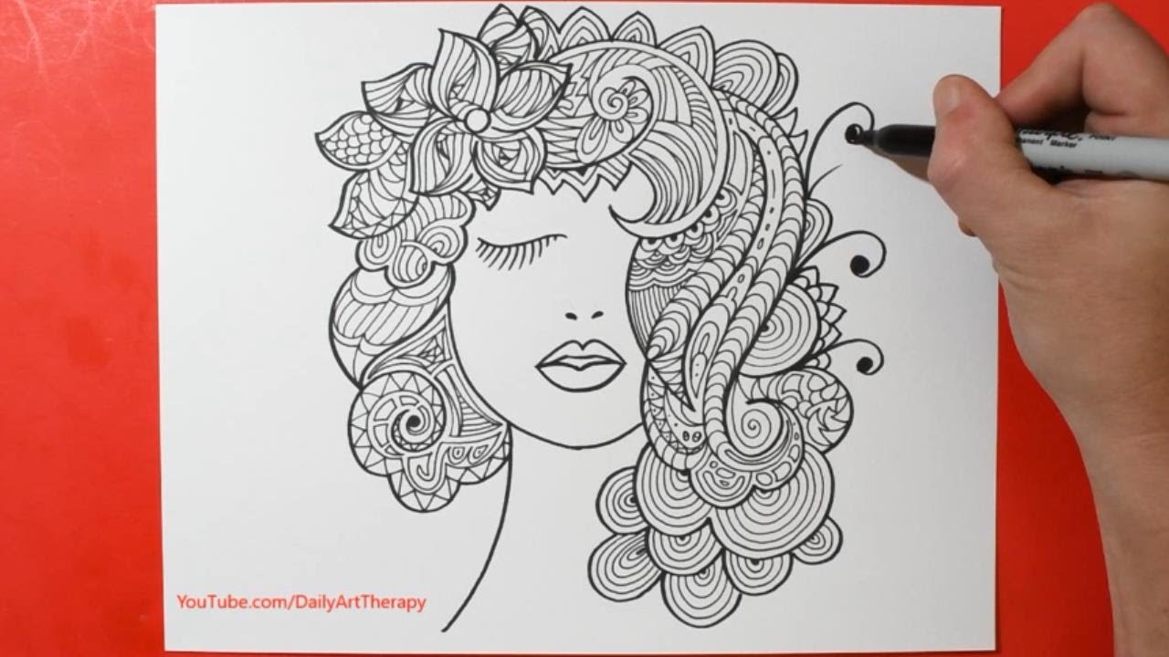 Zendoodle Art Therapy / How to Draw Creative Zentangle Patterns / Beautiful Portrait / Satisfying