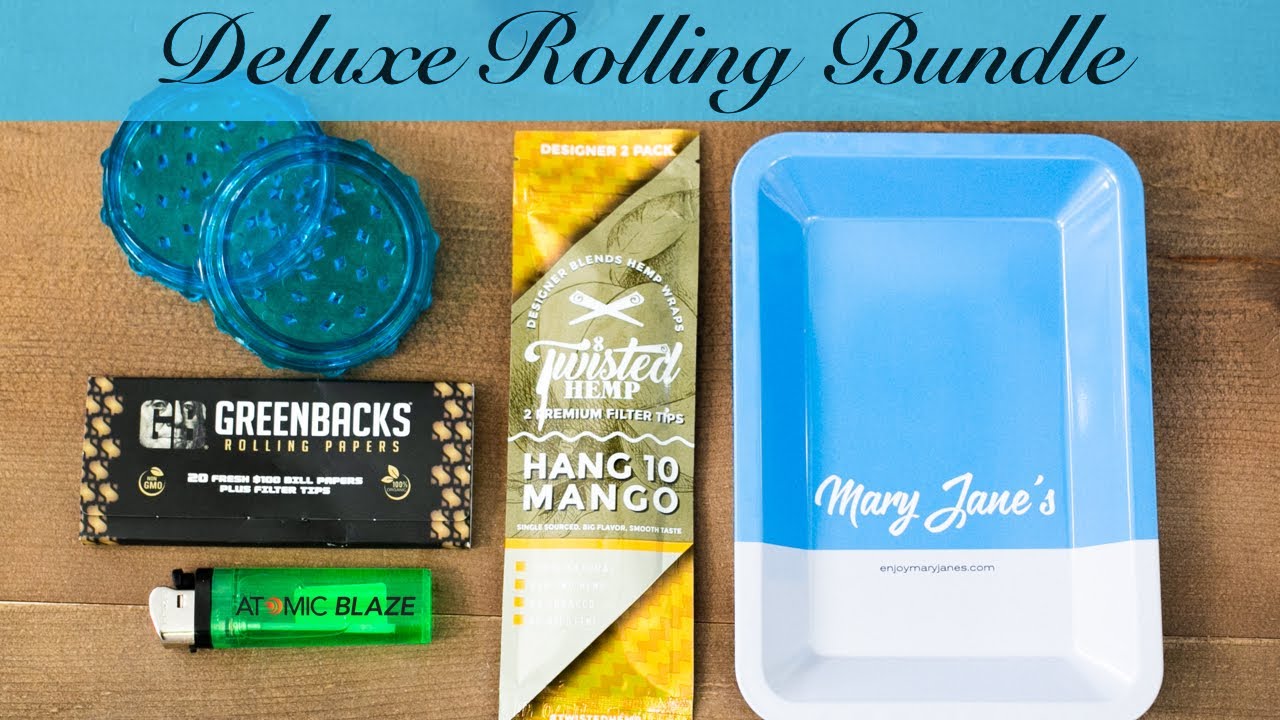 Deluxe Rolling Essentials with Hemp Wraps, $100 Bill Rolling Papers, Rolling Tray, Grinder + Tray 🔥