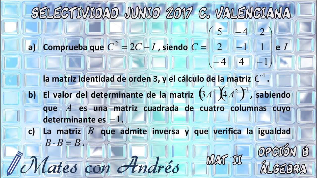 SELECTIVIDAD PAU EBAU EVAU MATEMÁTICAS II JUNIO 2017 COMUNIDAD VALENCIANA – ÁLGEBRA 02