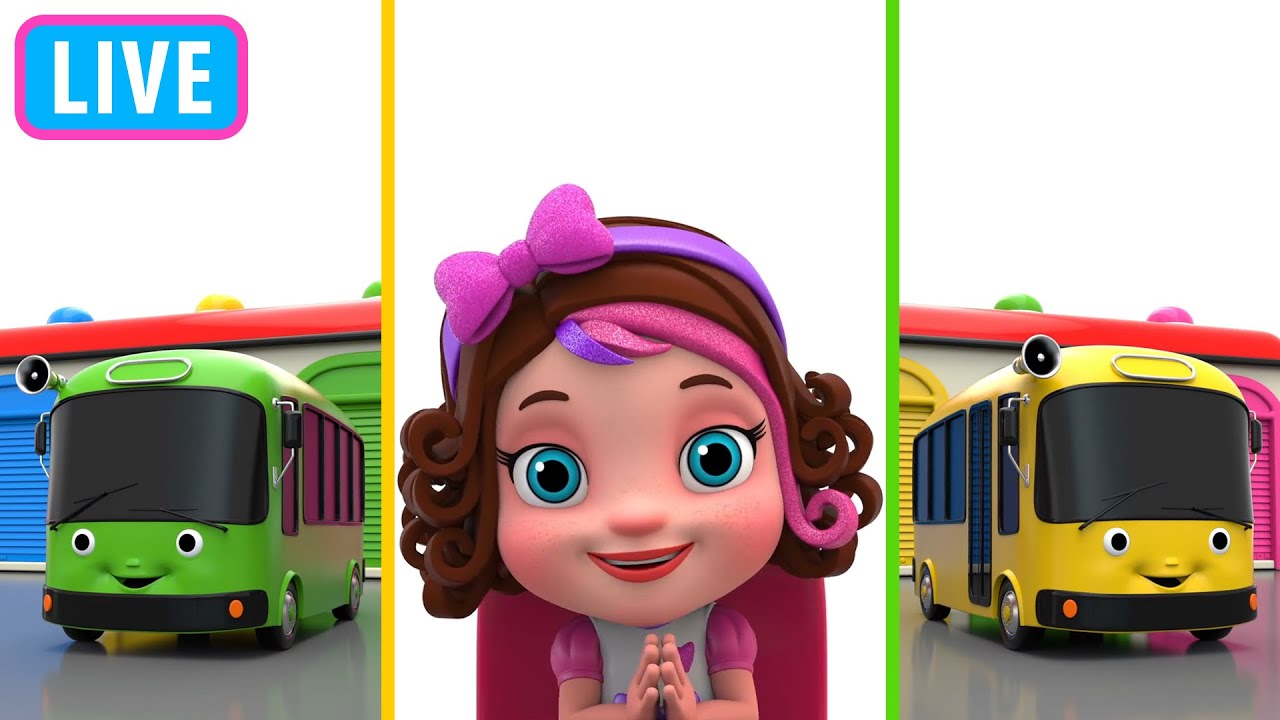 Pinky and Panda Playing with Ten Little Colorful Buses Live Stream
