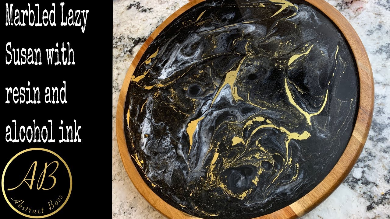 Marbled Lazy Susan with Resin and Alcohol Ink