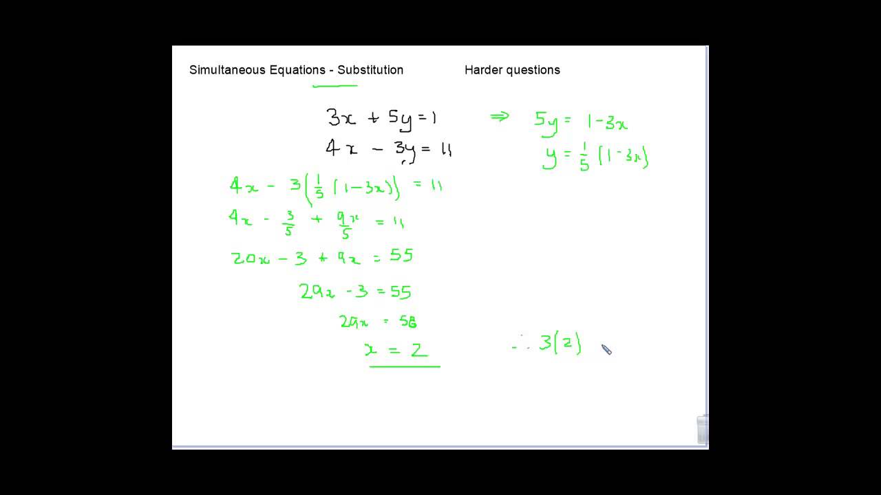 Simultaneous Equations   Substitution Harder questions