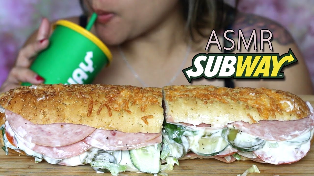 ASMR - SUBWAY ASSORTED SUB (DOUBLE MEAT) MUKBANG - WHISPERING - MESSY EATING - EATING SOUNDS