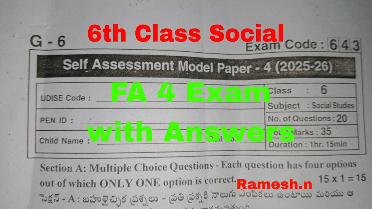6th Class Social FA 4 with answer