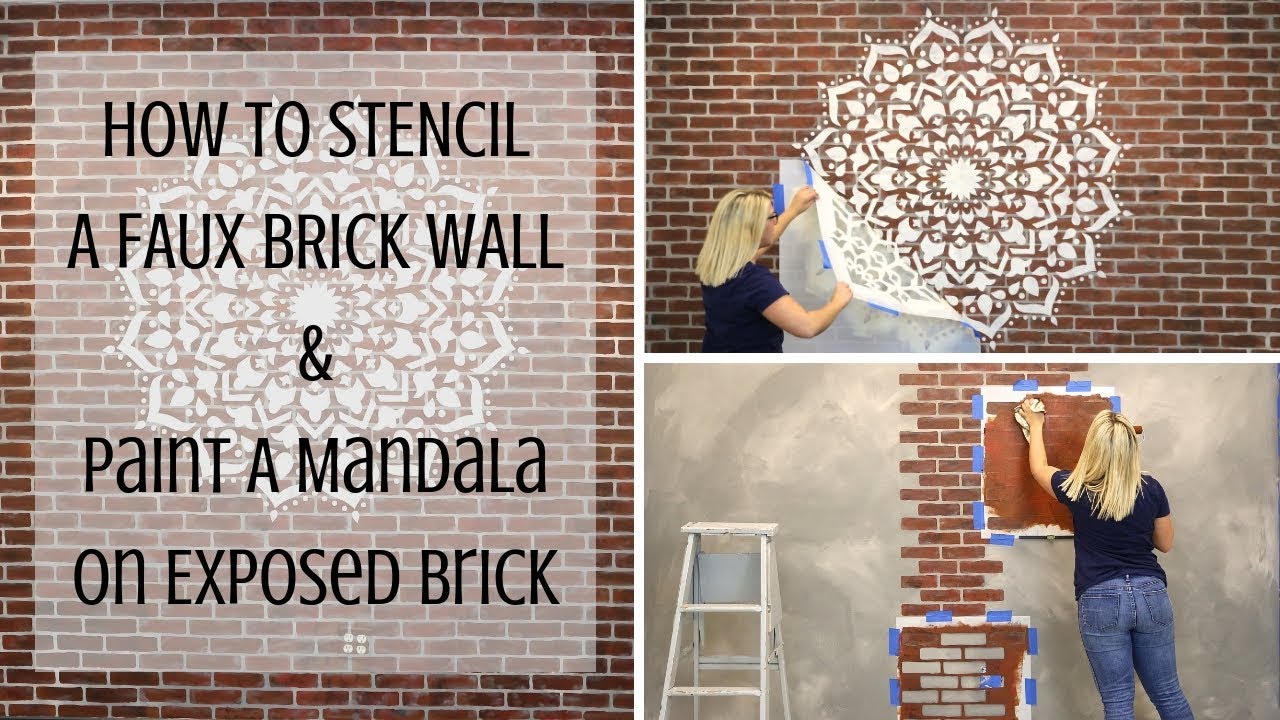 How To Stencil An Exposed Brick Accent Wall And A Large Mandala