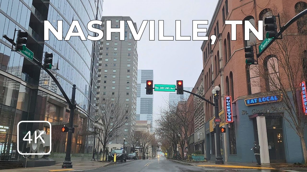 Driving Downtown Nashville, Tennessee | Rainy Day 4K POV