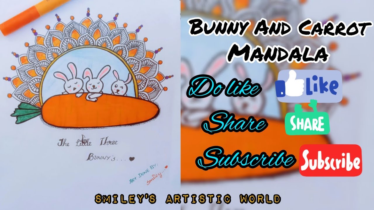 BUNNY AND CARROT SIMPLE MANDALA|HOW TO DRAW SIMPLE MANDALA FOR BEGINNERS|SMILEY'S ARTISTIC WORLD