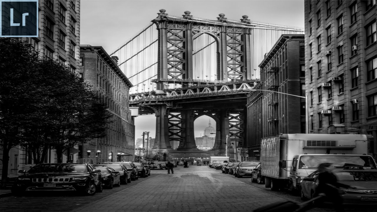 Black and White Street Photography Editing in Lightroom 6 2016 - The Brooklyn Bridge