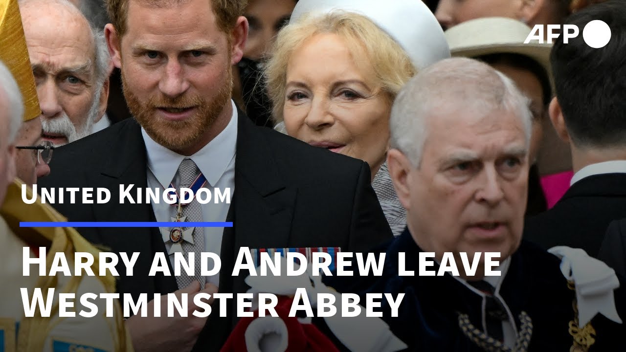 Prince Harry and Prince Andrew wait outside Westminster Abbey after Charles' Coronation | AFP