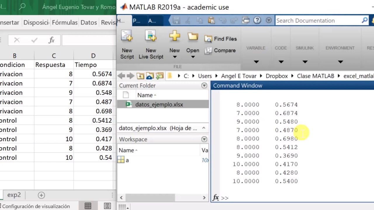 Comunicación entre Excel y Matlab