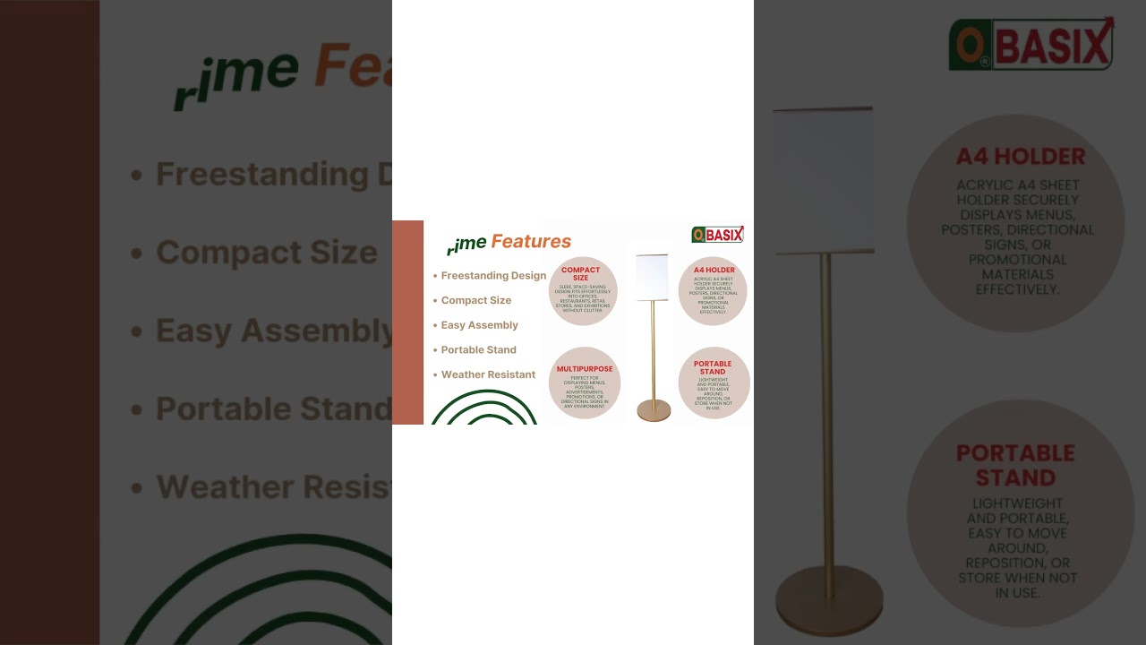 OBASIX&reg; Metal Display Stand | Adjustable A4 Sign Holder | Restaurant & Retail Display #display #view