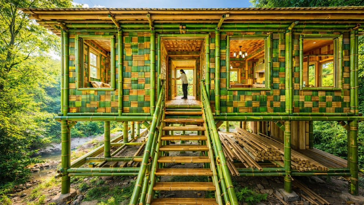 Talented girl unexpectedly builds her bamboo house in the forest. | by @LyThuongCountrylife