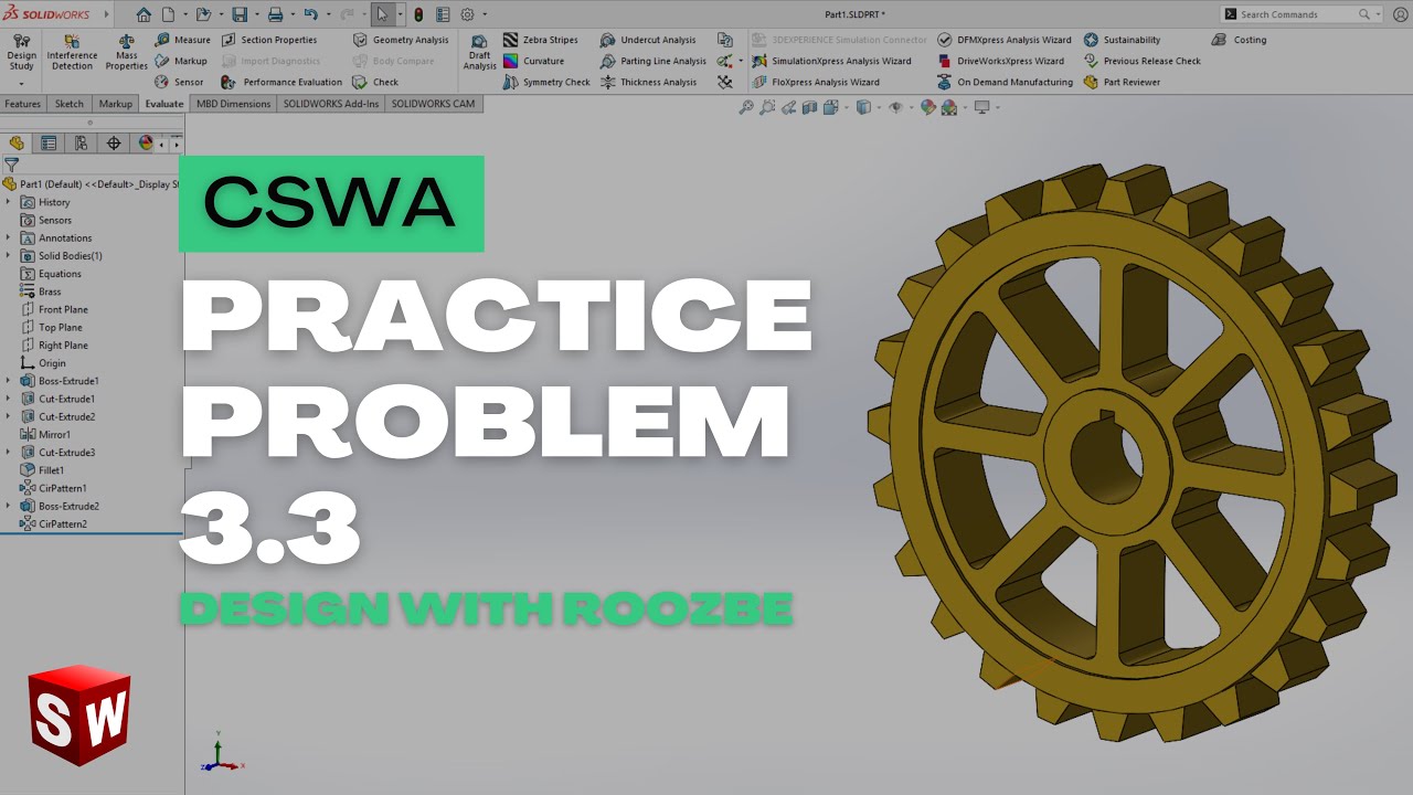 CSWA Practice Problem 3.3 Solution | SolidWorks Exam Guide
