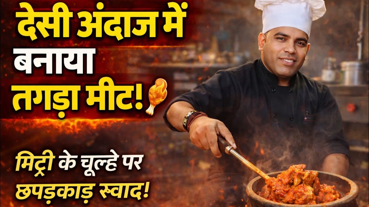 देसी अंदाज में पहाड़ी चूल्हे पर मीट बनाया। गांव की रसोई#Vlog  @ChefUk01 Tendingvideo #Desi Kitchen