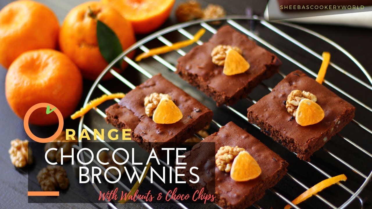 Homemade Orange Chocolate Brownies with Walnuts and Choco chips