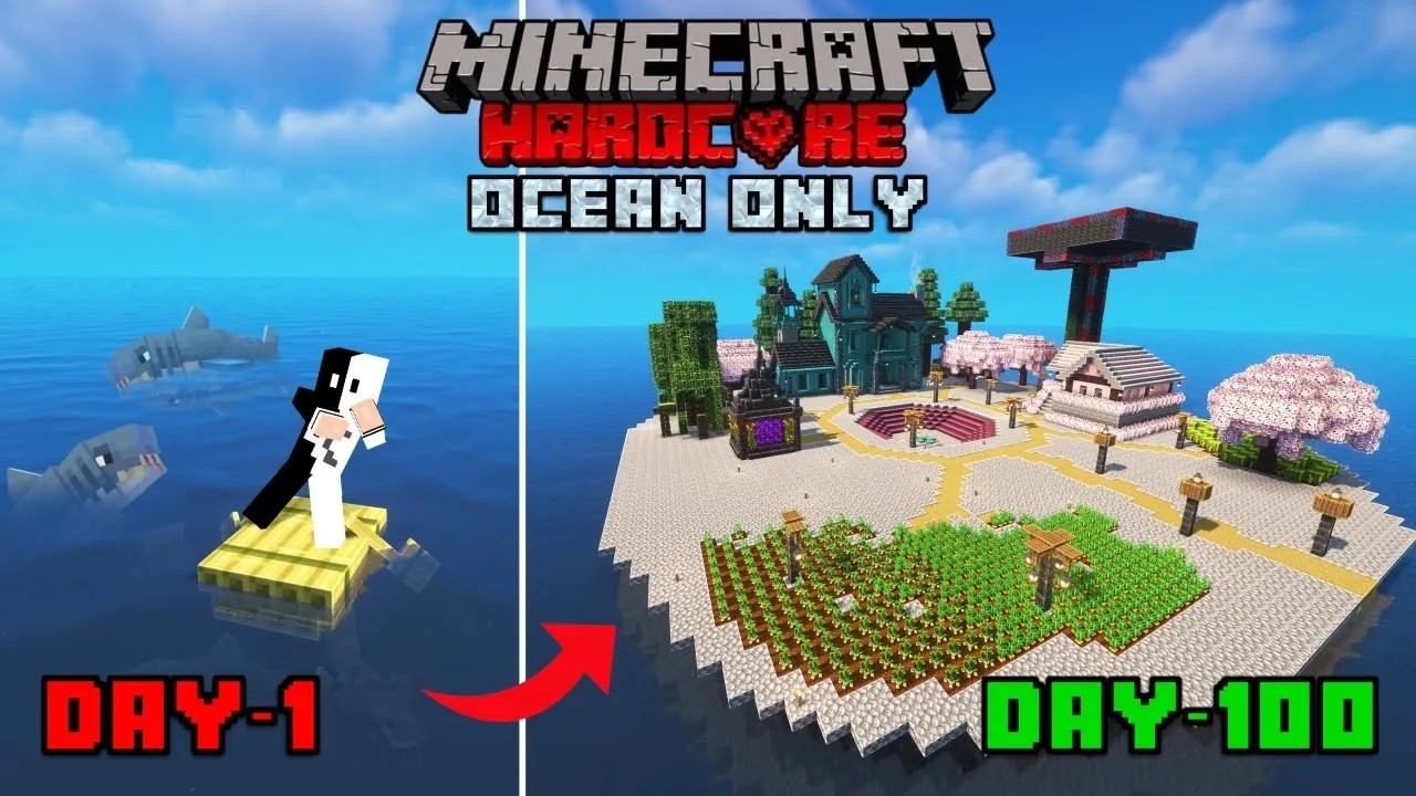 SURVIVE WITH SHARK'S | 100 DAY HARDCORE | MINECRAFT GAMEPLAY