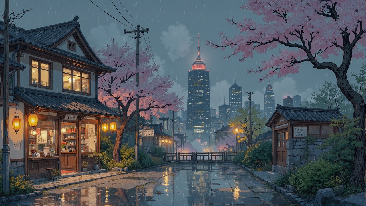 Tokyo Rain Evening ☔ Warm Lanterns | Rainy Lofi Hip Hop Mix 🌧️ Lofi Beats To Study/ Chill