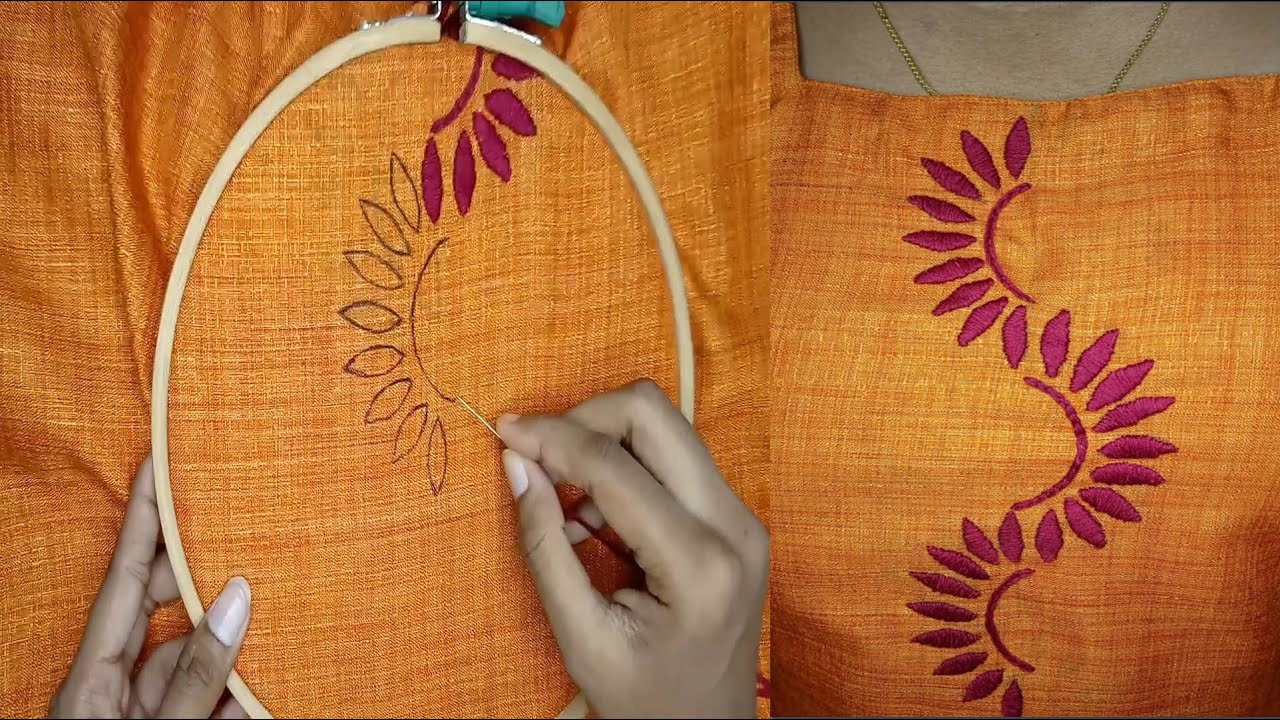 தமிழில்!!!|Easy and simple hand embroidery design for churidars in TAMIL|Quick and elegant designs