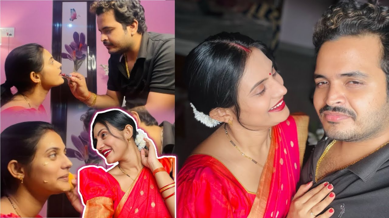 Husband does my Makeup for the 1st time 😜 || Late post | Makeup ft- Sandeep panda || SradhaPanigrahi