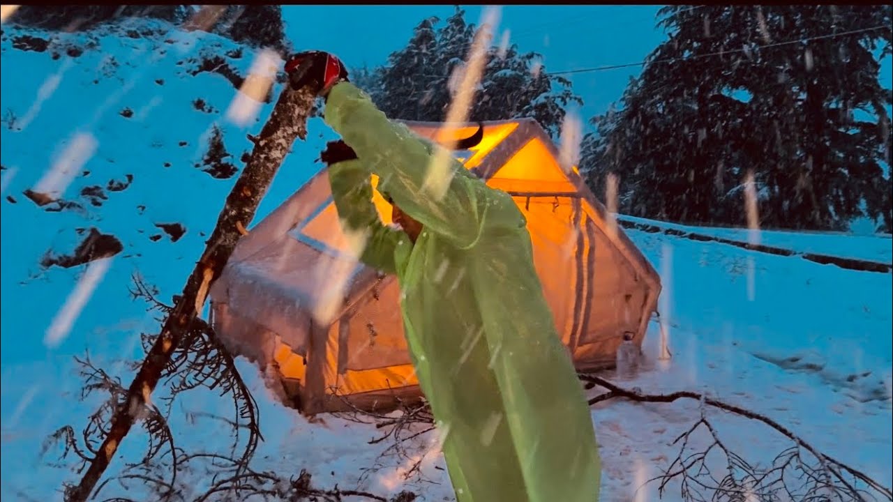 ŞİŞME ÇADIRDA SOBALI MÜTHİŞ KAR KAMPI | #camping #karkampı #vlog #keşfet #outdoors #travel #reels 