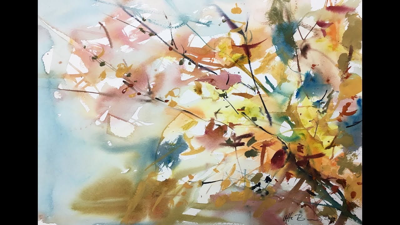 Efterår Ekspressiv Akvarel Maleri Autumn Expressive Watercolor Painting