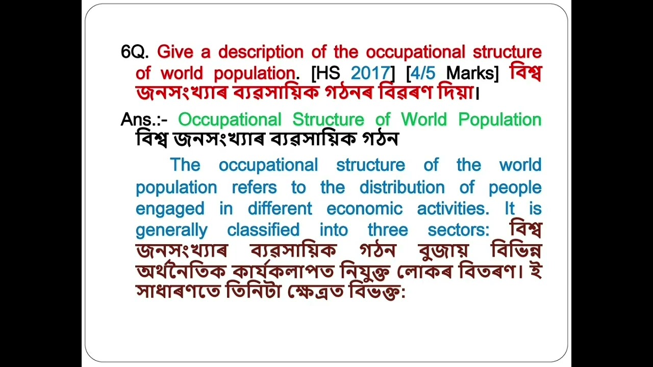 AHSEC Class 12 Geography | World Population: Distribution, Density & Growth Most Important Questions