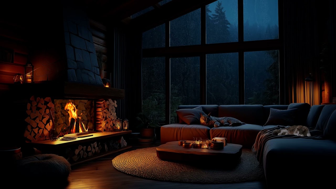 Rain & Fireplace Sounds in Cozy Loft Bedroom 🌧️🔥 | Gentle Night Ambience for Sleep