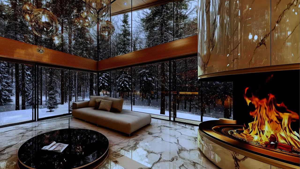Luxury Quiet Jazz Night – Warm Winter Fireplace & Peaceful Saxophone