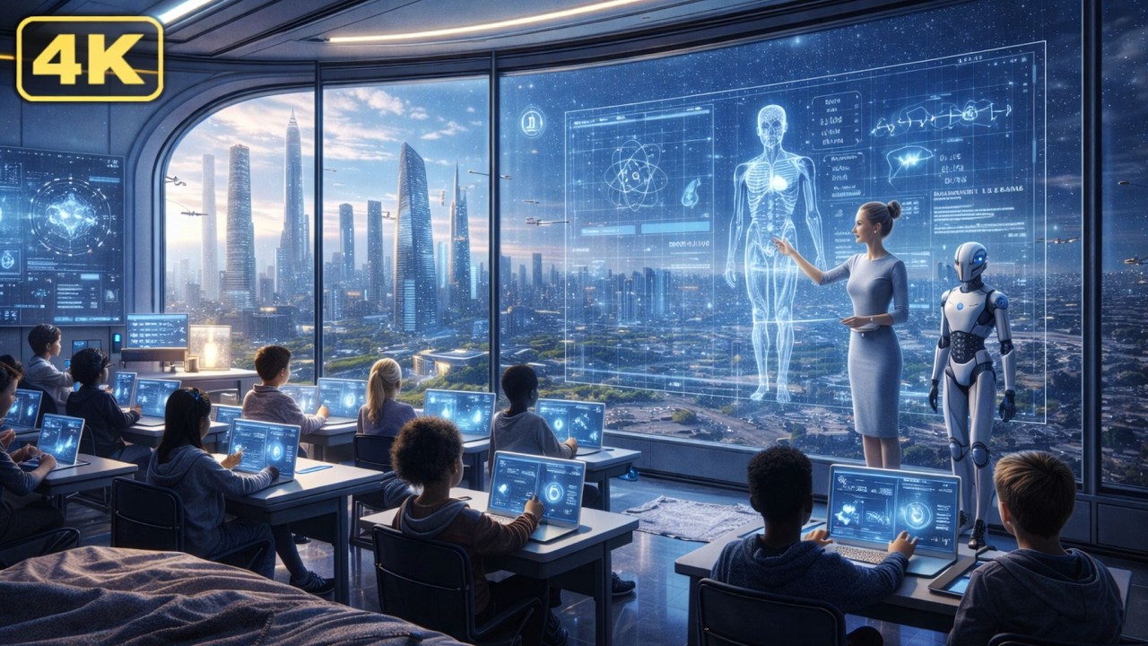 Future School in 2126 🎓 | Futuristic Classroom Ambience 4K