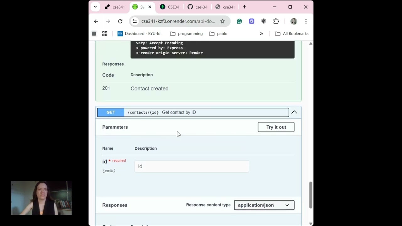 BYU CSE341 Contacts API Demo - Full CRUD with Swagger