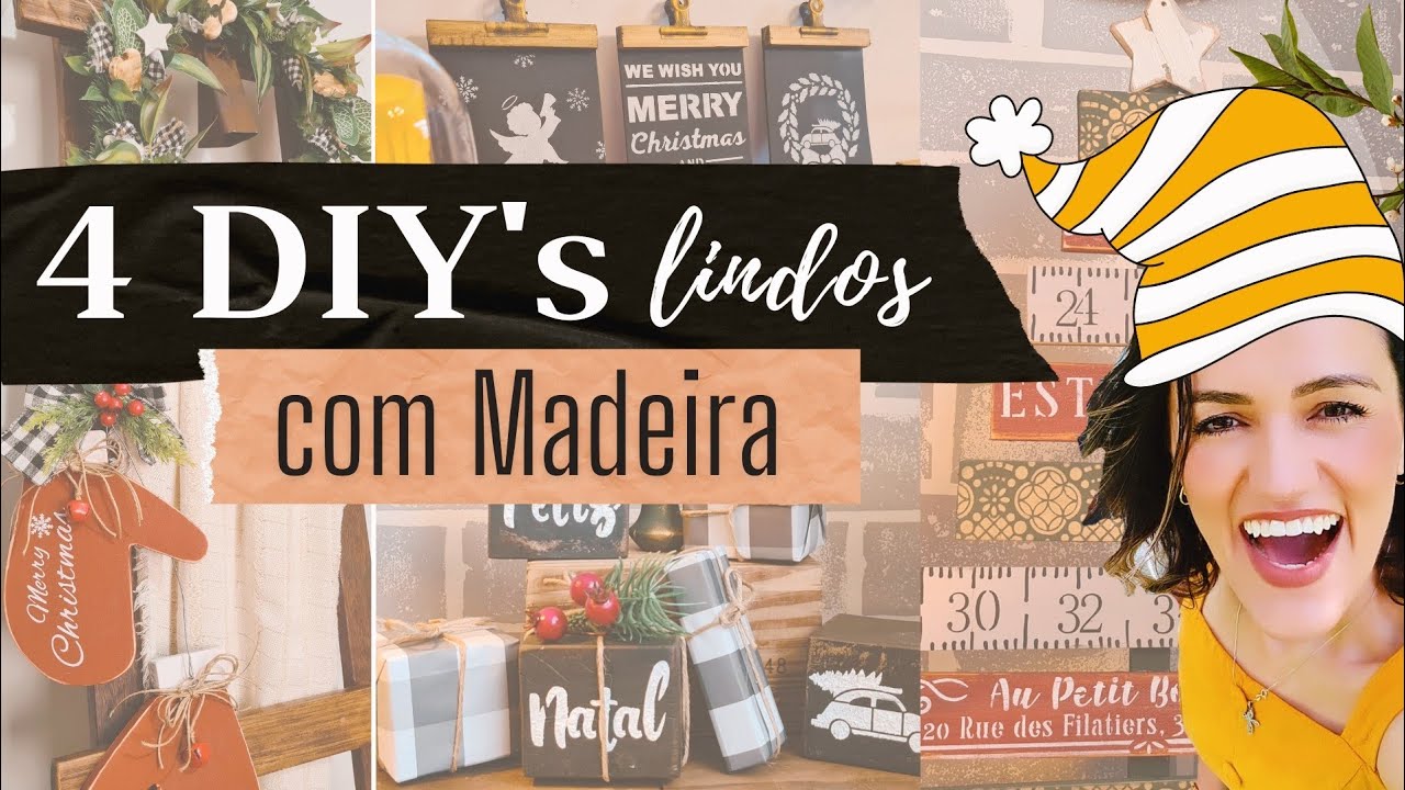 DIY Natal 2021 - 4 projetos lindos pra decorar lindamente e gastando pouco/ pedaços de madeira/ Farm